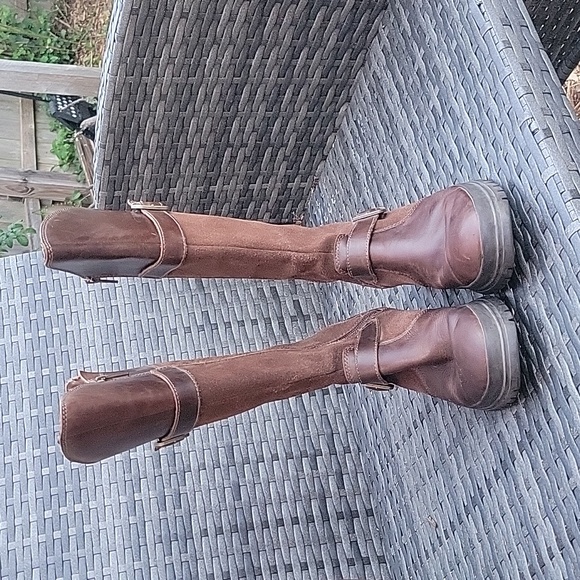 Merrell Dark Earth Leather Riding Boots Performance Footwear with Buckle Detail - Picture 2 of 9